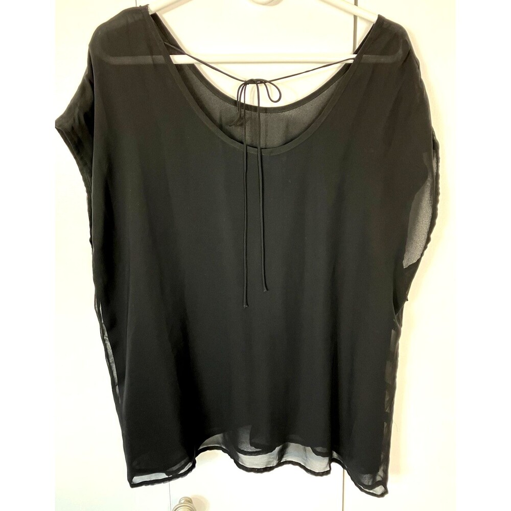 A.N.A. Black Sheer Chiffon Top Sequins Tie Back Size XL - Picture 8 of 8